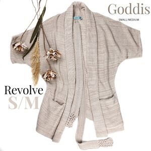New Revolve Goddis Beige Tan Belted Waterfall Sweater Size Small / Medium